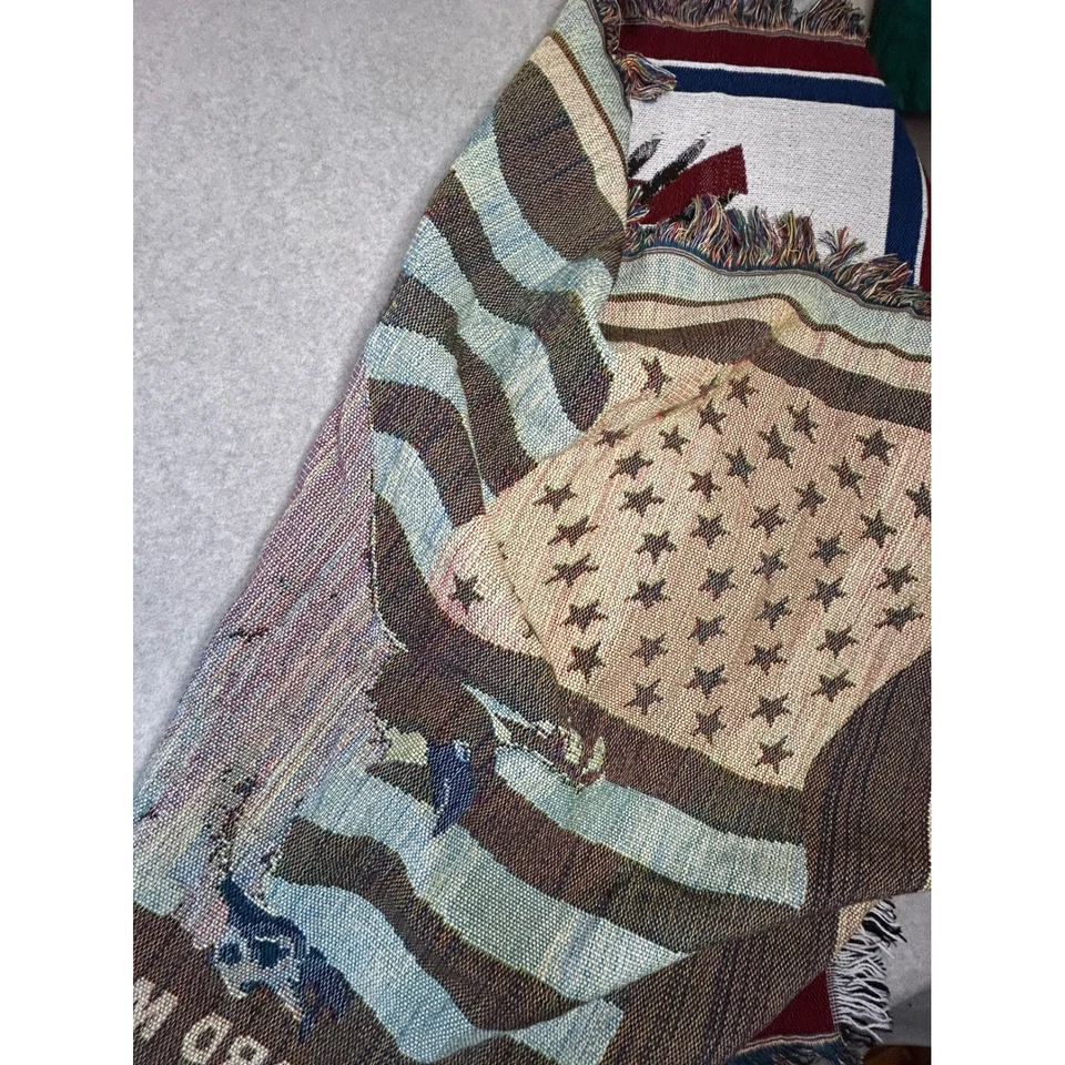 Manta tapiz tejida vintage Ford Meter Box Company Eagle bandera americana Foto 4 de 4