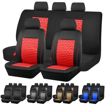 3D Wave Tyre Embossed Car 5 Seat Cover Cloth Split Rear Bench with Three Zippers