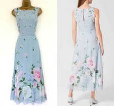 Hobbs Midi Dress UK 12 Immaculate Carly Blue Pink White Chiffon Lined