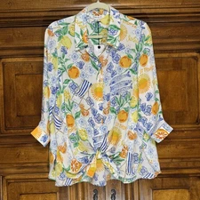 Rose + Olive Shirt Womens 1X PLUS St Tropez Soleil Lemon Orange Fish Comfort NWT