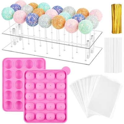Cake pop mold set, including 21 hole clear acrylic lollipop display st