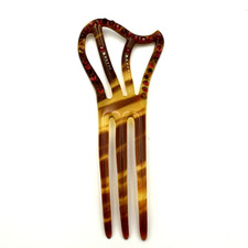 Vintage Art Deco Hair Comb Faux Tortoiseshell Red Rhinestone 3 Prong READ