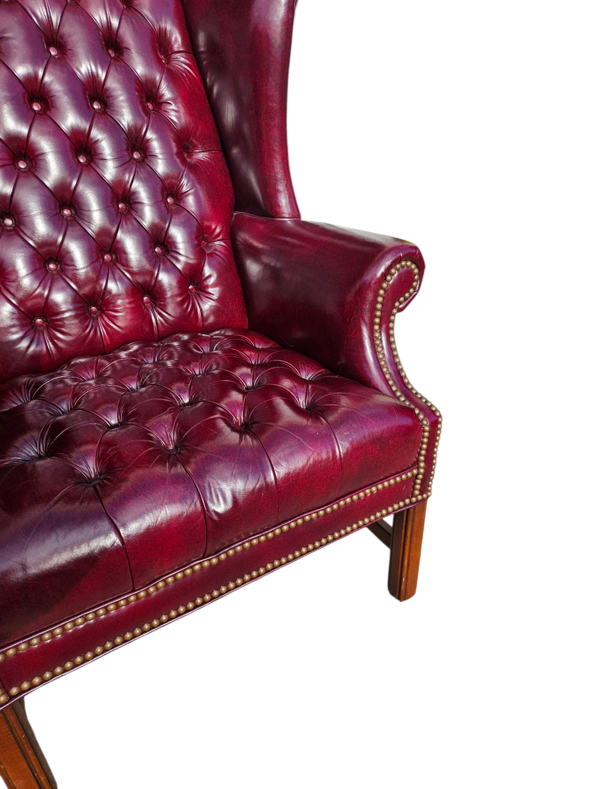 Ethan Allen Georgian Court Leather Wing Chair Vintage Chesterfield Oxblood