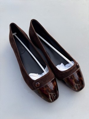 Sarah Flint Women s Flats Size 37.5 Brown Suede Tortoise Cap Toe Italy EXCELLENT
