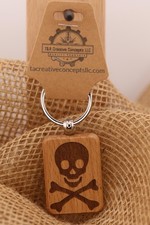 Laser engraved skull  crossbones keychain / bag charm: hardwood gothic pirate