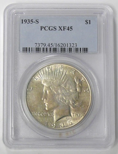 1935-S XF-45 PCGS PEACE DOLLAR, TONING ON COIN, SEE PICTURES