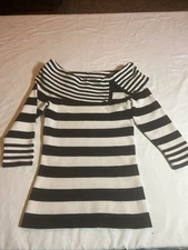 White House/Black Market Womens XS Shawl Collar Black & White Striped Sweater