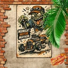 Monster Mechanic Hot Rod Vintage Garage Poster Mid Century Metal Tin Sign