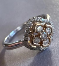 18ct White Rose Gold 750 Natural Diamond Ring Fully Hallmarked Size O 1/2 Clover