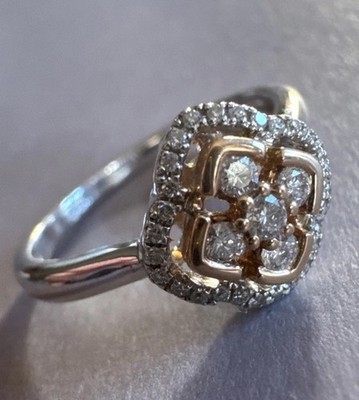 18kt Weißgold 750 natürlicher Diamant Ring komplett gepunzt Größe O 1/2 Kleeblatt