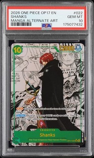 2026 ONE PIECE THE WORLD'S STRONGEST WARRIORS MANGA ALT ART #022 SHANKS PSA 10