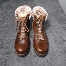 Avellini Winter Boots Women's 9 Brown Leather Lined Faux Fur Lace-Up Ankle 
