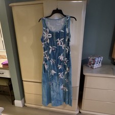 Blue White Green Floral Sleeveless Midi Dress Scoop Neck with Pockets Size M