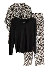 LIZ CLAIBORNE 3 Piece Animal Print Lounge Set | Wrap & Top & Bottoms Sm TALL NEW