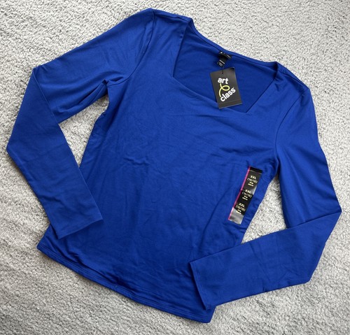 Art Class Girl's Size XXL 16/18 Long Sleeve Square Neck Top Blue - Picture 2 of 6