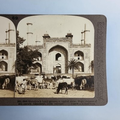Sikandarah Stereoview um 1900 Echtfoto Indien Akbars Grab Tor
