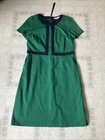Boden Kelly Green Ponte Sheath Navy Trim Dress Sz 12 Lined No slit Pockets, Zip