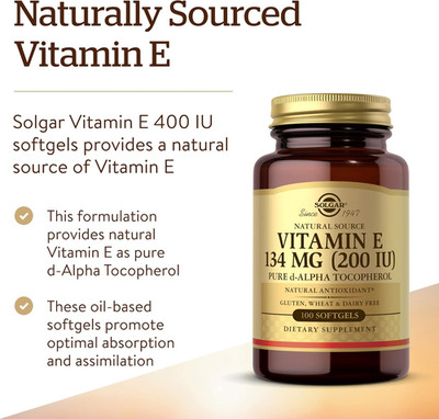 Vitamin E 200 IU Alpha, 100 Softgels - Antioxidant, Healthy Aging, Healthy Sk...