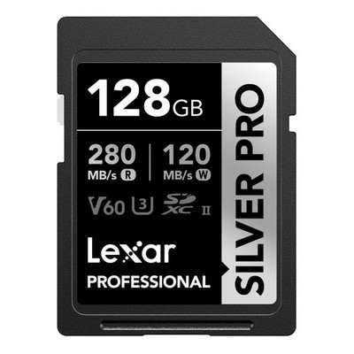 Lexar SILVER PRO SD-Karte 128GB, UHS-II Speicherkarte, V60, U3, schwarz 