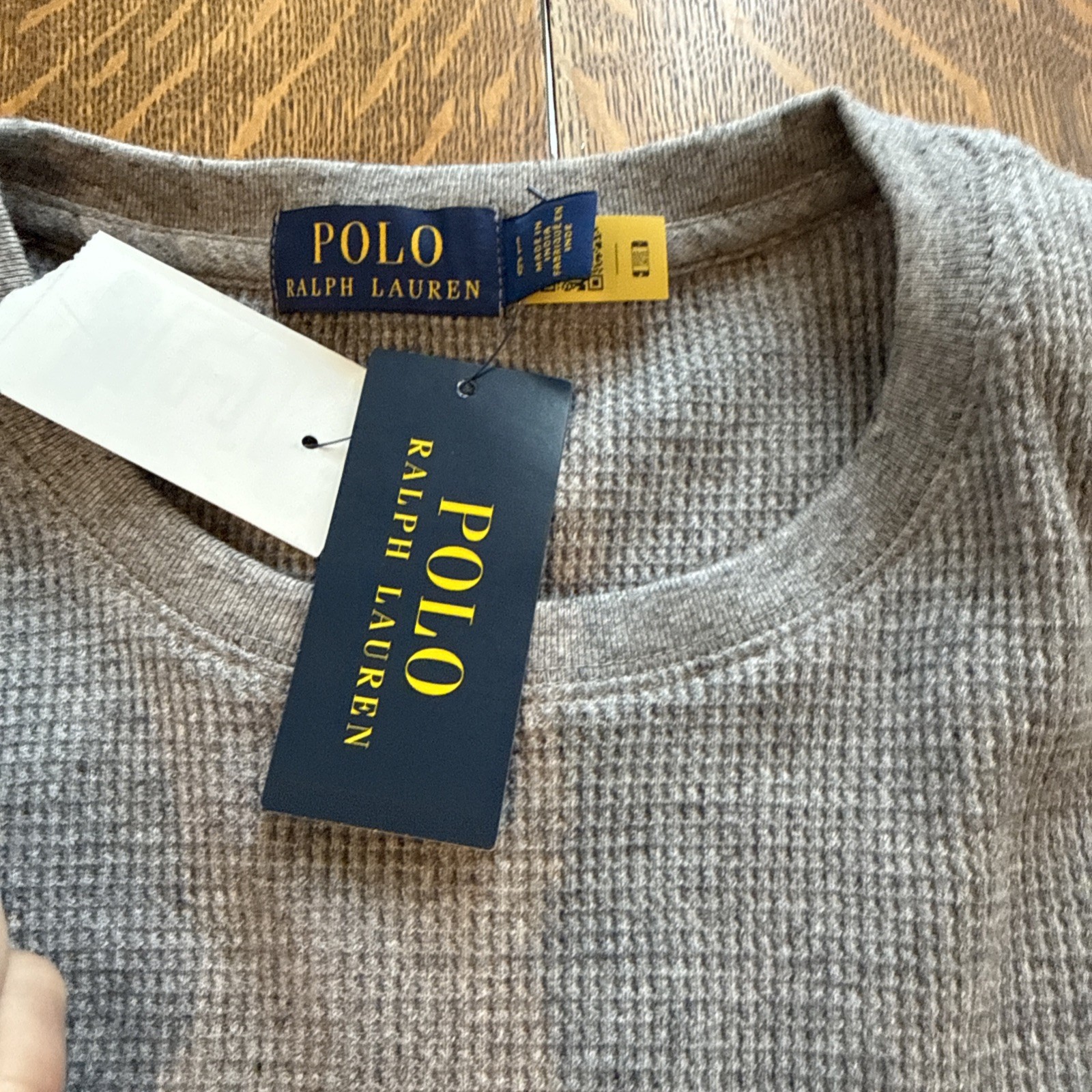 Polo Ralph Lauren Mens Thermal Shirt Large Slim Fit Gray Long Sleeve Waffle Knit thumbnail 7