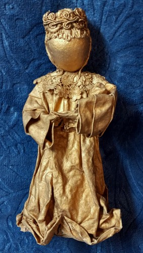 Vintage Paper Mache Style Fabric Tree Topper Madonna & Child Folk Art Style Gold