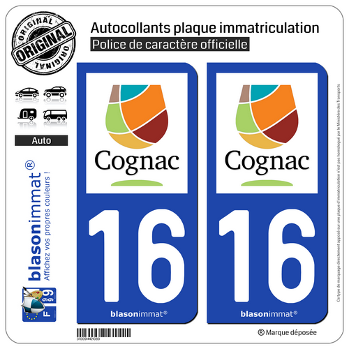 2 Stickers autocollant plaque immatriculation 16 Cognac - Tourisme - Bild 1 von 9