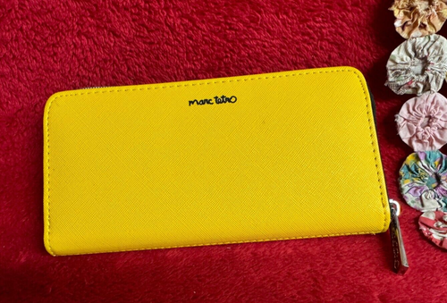 Max Tetro Bright Yellow Clutch Wallet with Black Dachshund Design Striped Inside - Picture 3 of 8