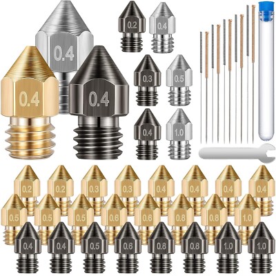33PCS 3D Printer Nozzle Hardened Steel Stainless Brass W/Tool Cr-10 Ender 3 Pro