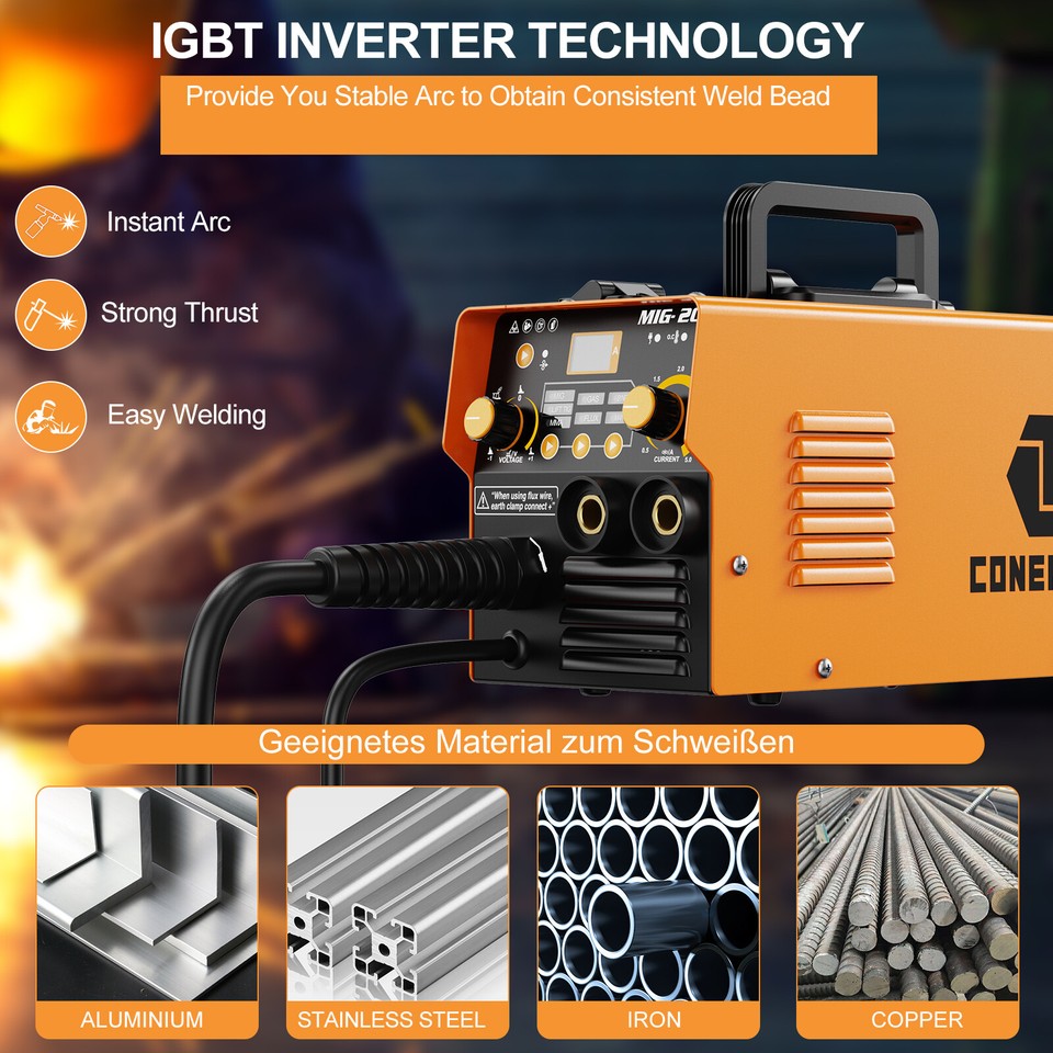 MIG 200AMP Welder Gasless IGBT Inverter Flux Cored Wire MMA MIG Welding