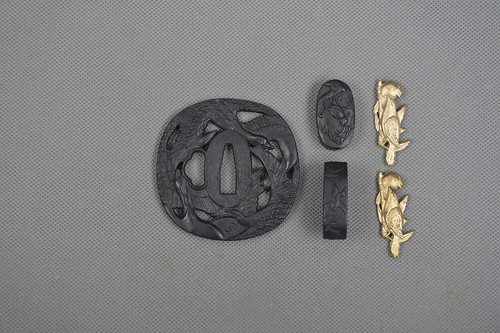 Matte Black Iron Tsuba Menuki Fuchi Kashira Set for Japanese Sword Maintance - Picture 54 of 61
