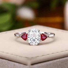 Oval Cut Simulated Diamond 14k Silver Gold Finish Women Engagement 3-Stone Ring