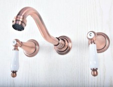 Bathroom Tub Faucet Antique Red Copper 3 Holes Two Handle Taps Faucet Wall-Mount