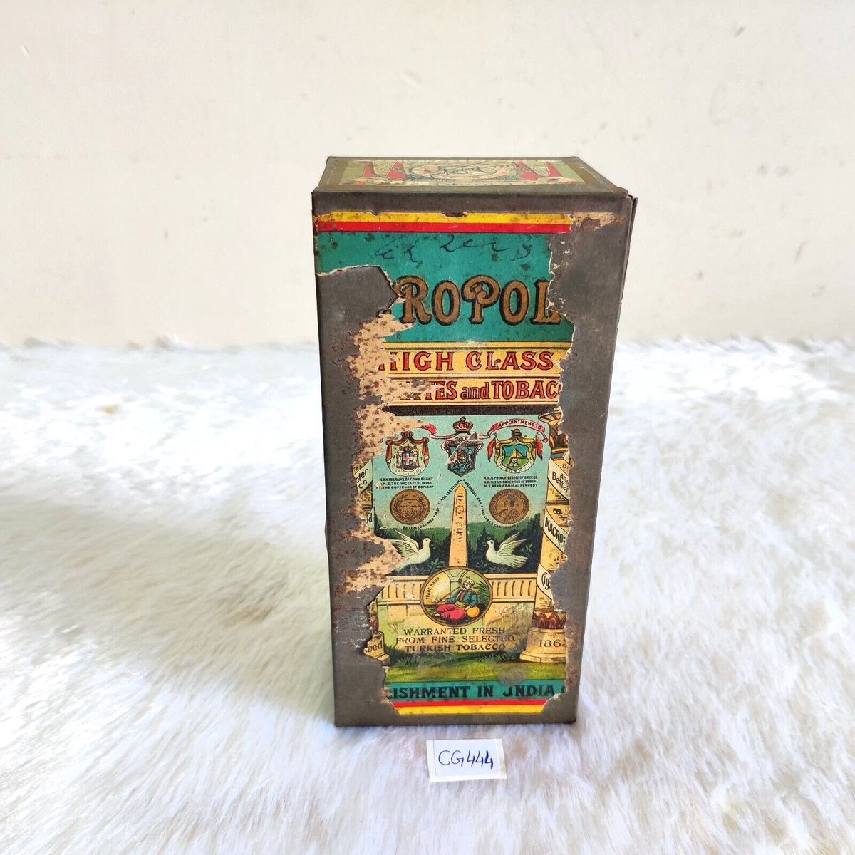 1930s Vintage D Macropolo Turkish Tobacco Cigarette Advertising Tin Box CG444