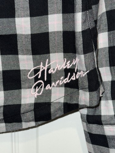 Harley Davidson Women’s Long Sleeve Black Checkered Button Up Sz M - Picture 4 of 8