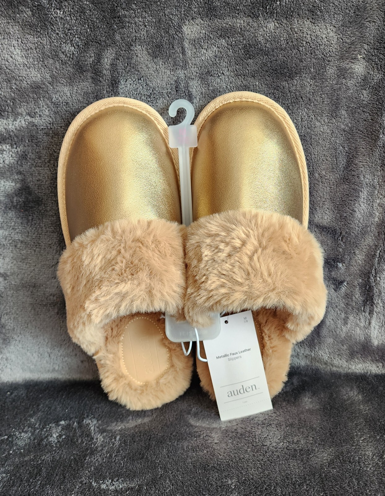 PANTOFOLA D’ORO Nuove ciabatte invernali Natale donna Rae oro metallizzato Scuff M 7 8 L 9 10