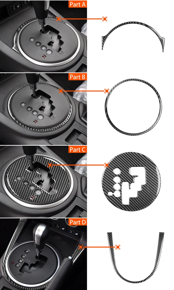 4Pcs Carbon Fiber Interior Gear Shift Cover Trim For Mazda MX-5 Miata 2009-2015 - Image 4 of 4
