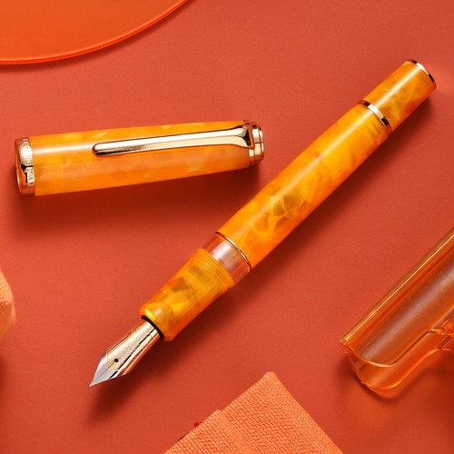 Hongdian N1S Piston Fountain Pen EF Nib, Orange Marble Acrylic Writing Ink Pen - Imagen 8 de 8