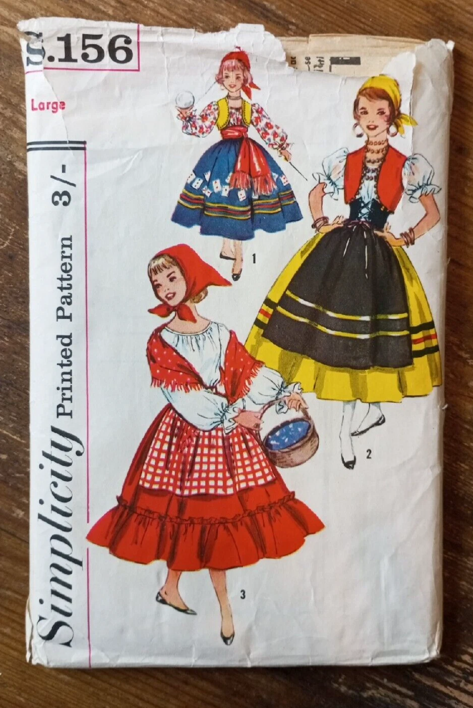 RARE Vintage 50s Simplicity S156 Sewing Pattern Girls Gypsy Peasant Dress Skirt