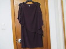 XSCAPE SPECIAL OCCASION MINI DRESS CAPELET SLOTTED SLEEVES BOAT NECK PLUM SIZE 4