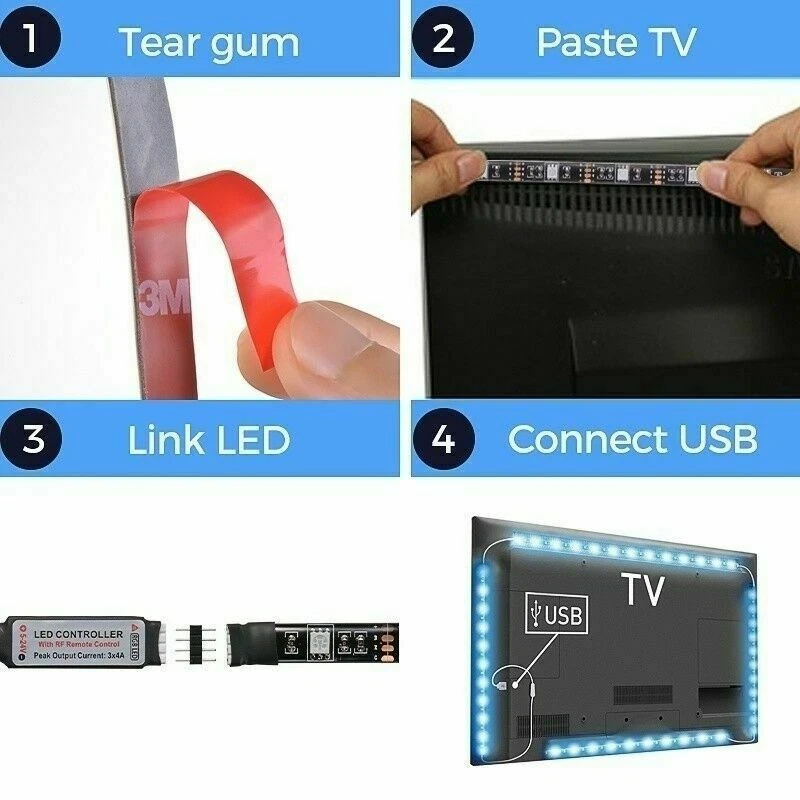LED Strip Lights USB 5050 RGB TV Back lights with Remote for Bar Party Room US - Image 2 of 4