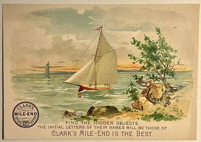 Newark NJ Hidden Objects Sailboat Clark s Thread Lithograph Advertisement