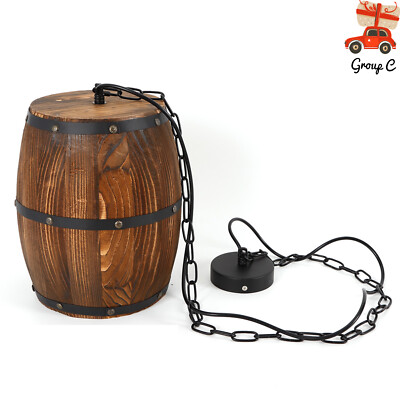 Retro Wood Wine Barrel Hanging Light Bar Loft Pendant Ceiling Light Chandelier