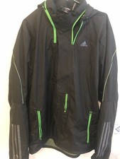 Adidas ‘climaproof' mesh-lined Black Jacket /Coat  Green Trim size M…EC AS NEW