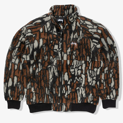 Stussy Tree Bark Brown Fleece Jacket Medium Nwt Ebay