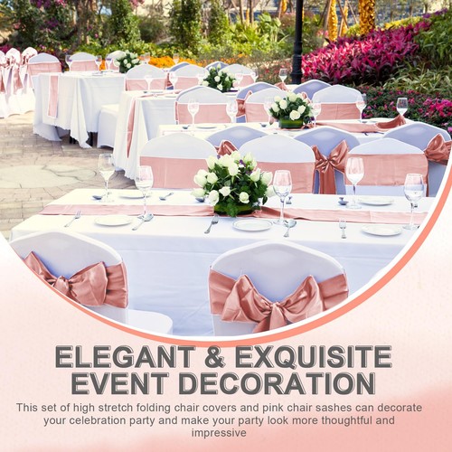 Lounsweer 100 Pcs Folding Chair Cover Set with 50 Satin Chair Sashes Bows and 50 - Picture 6 of 6