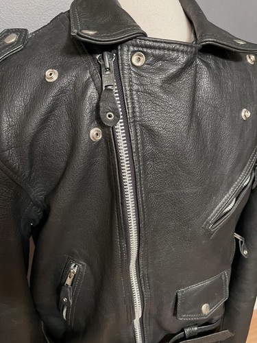 Black Leather Silver Hawk Biker’s Gear Motorcycle Jacket Sz 46 - Picture 19 of 21