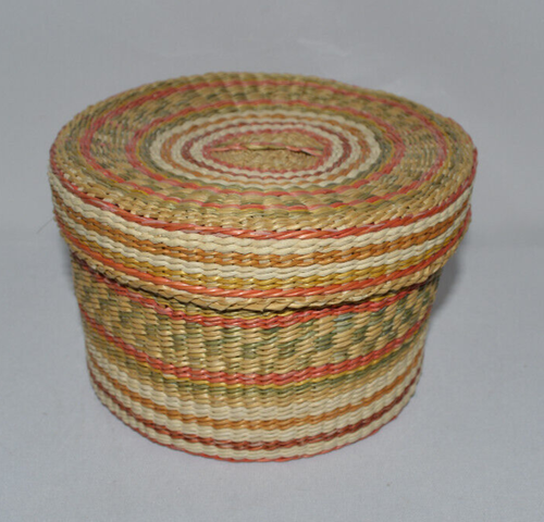 Cestino vintage tessuto a mano con coperchio - Foto 2 di 4