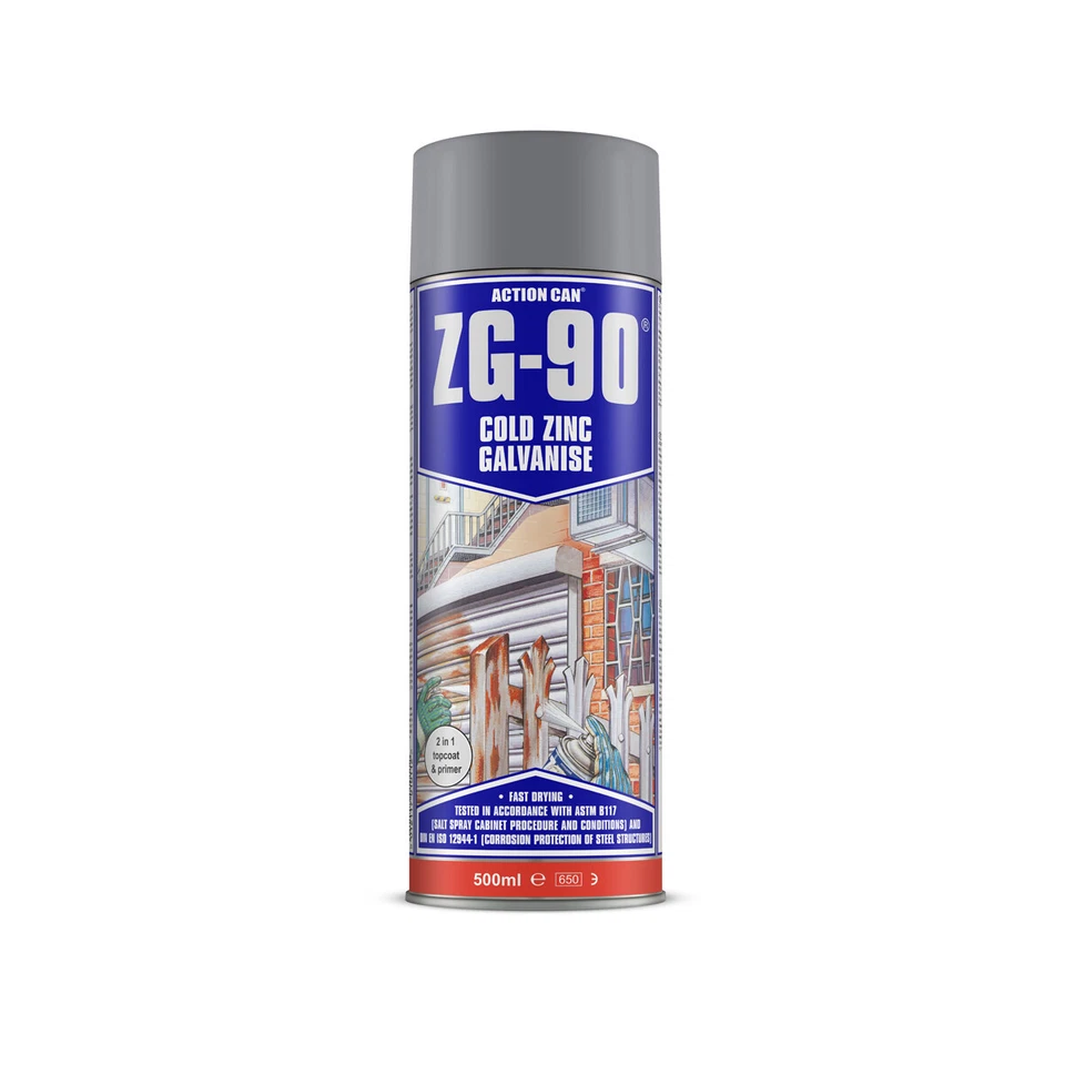 Action Can ZG-90 Silver Anti Rust Cold Zinc Galvanising Colour Paint 500ml
