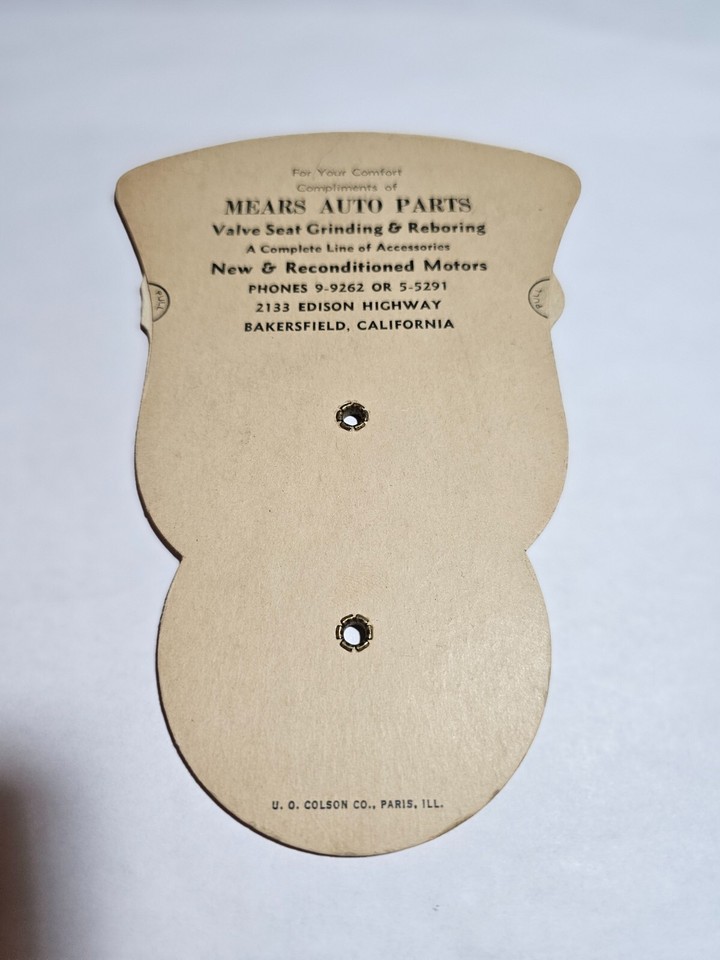 c.1930s BAKERSFIELD CALIFORNIA MEARS AUTO PARTS SERVICE FAN JESUS CAR