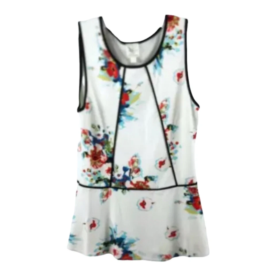 Camiseta sin mangas Anthropologie Weston Wear para mujer talla S blanca floral sin mangas peplum Foto 2 de 4